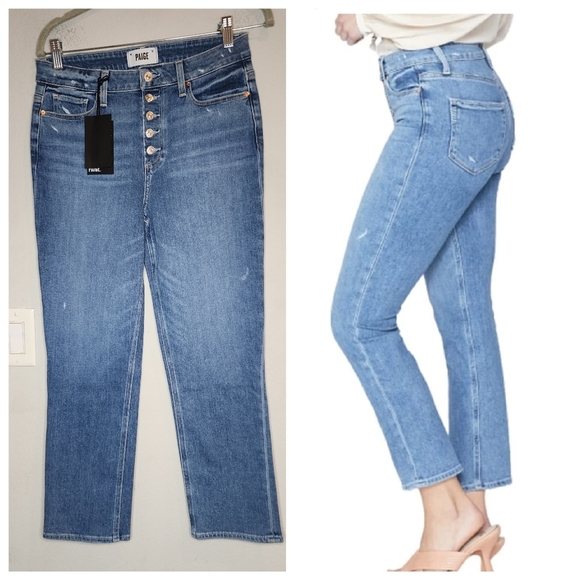 NWT Paige Jeans Cindy Straight Crop Exposed Button Fly Distressed size 29 (8) - Picture 1 of 16